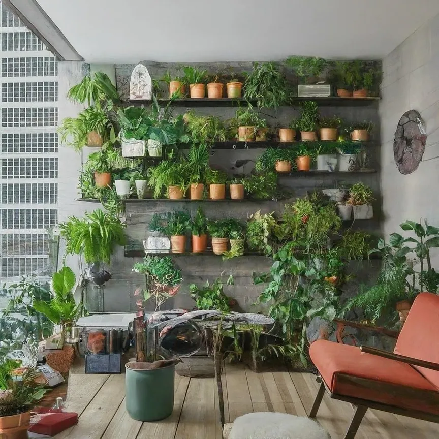 balcón con plantas