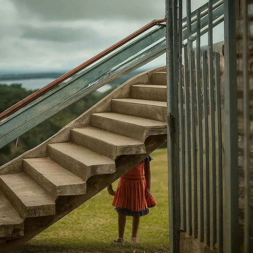 niño jugando cerca de una escalera