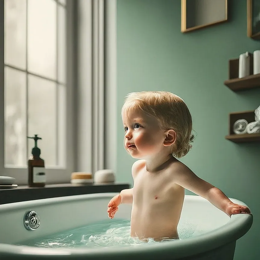 niño pequeño en el baño