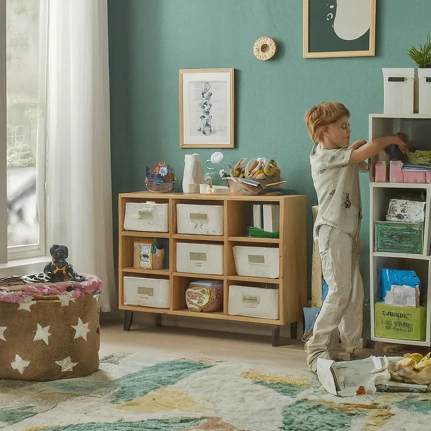 niños jugando en una habitación desordenada