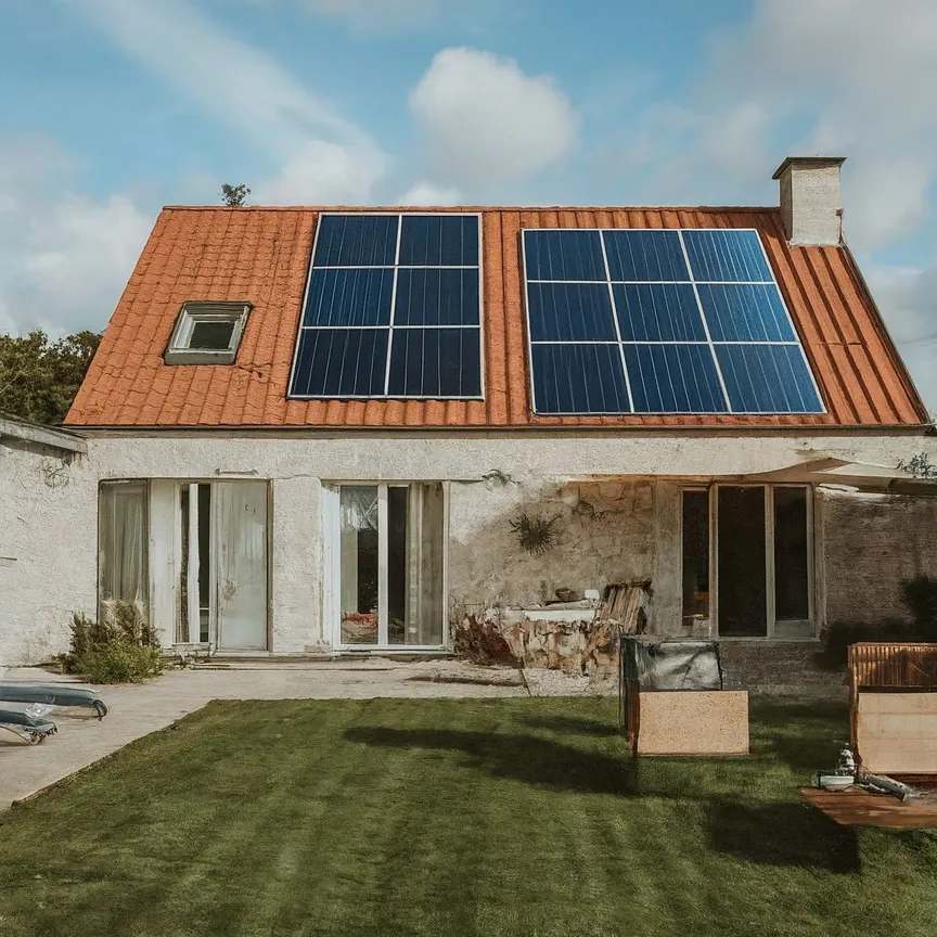 panel solar con una casa debajo