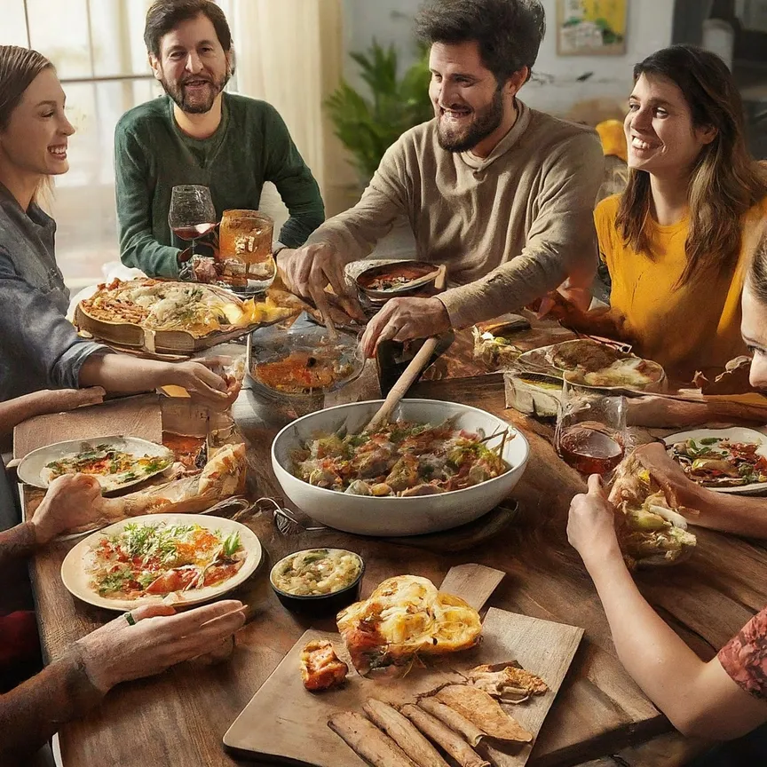 persona compartiendo comida con amigos