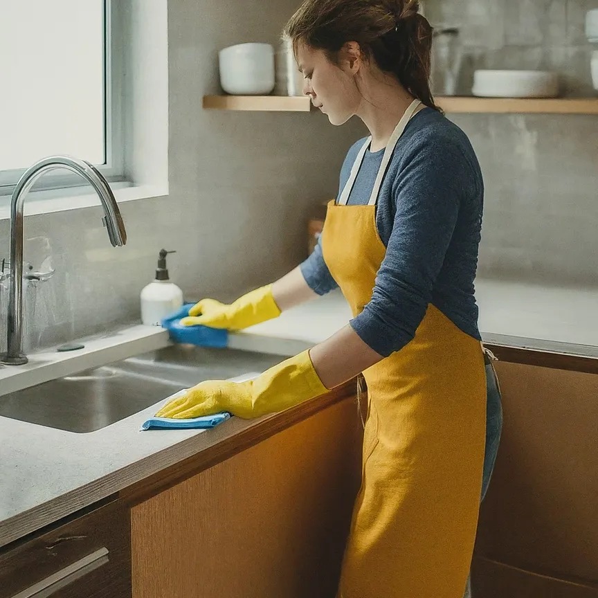 persona limpiando la cocina