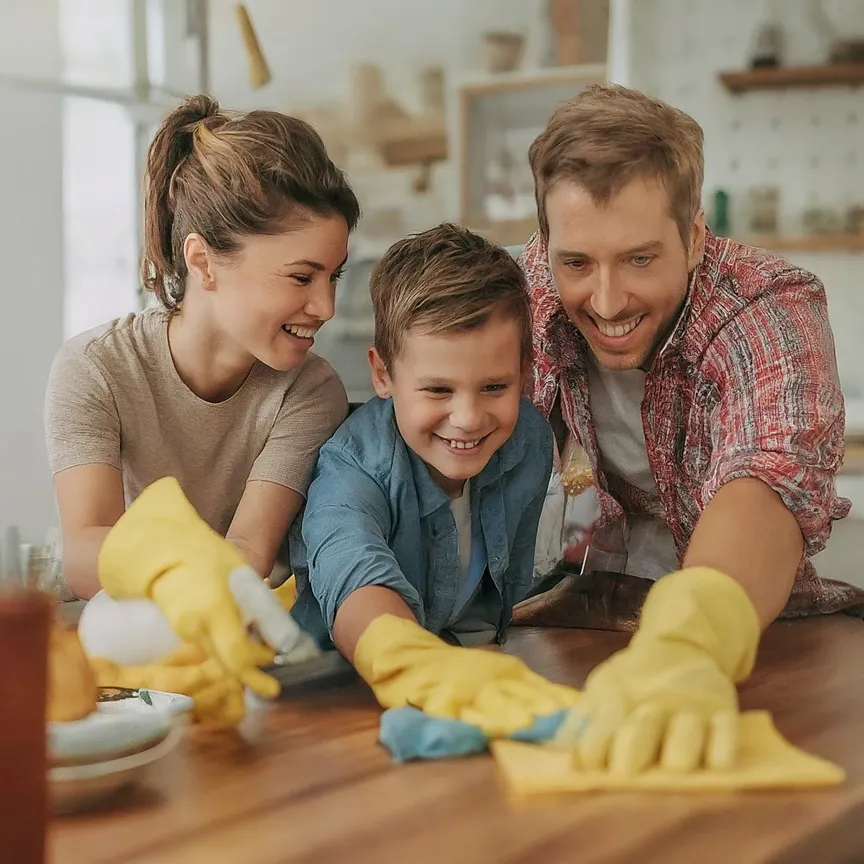 persona limpiando una habitación