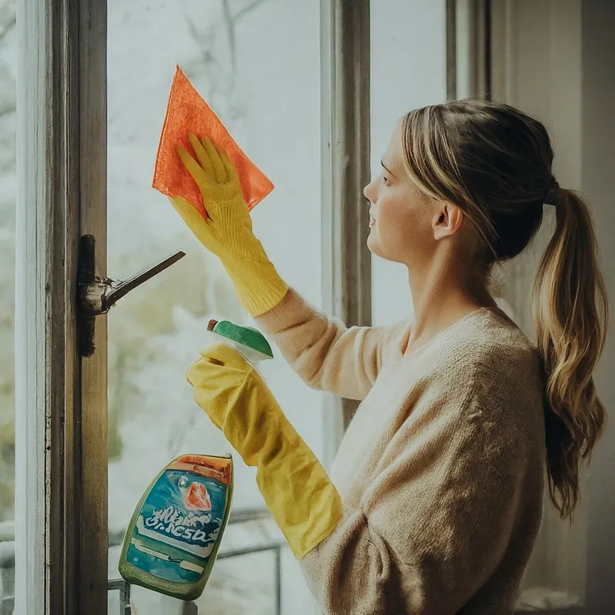 persona limpiando una ventana