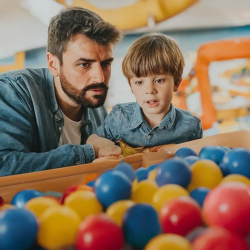 persona mirando a niños jugando en una sala de juegos