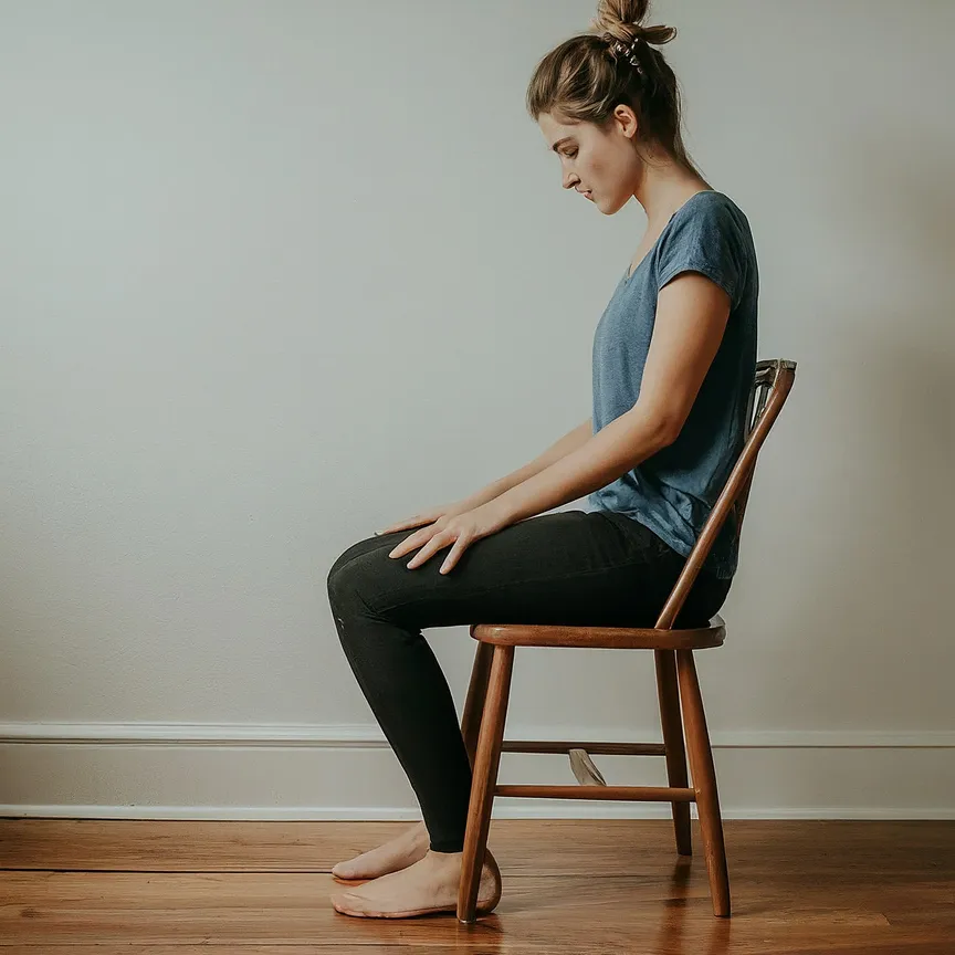 persona sentada en una silla con una postura correcta