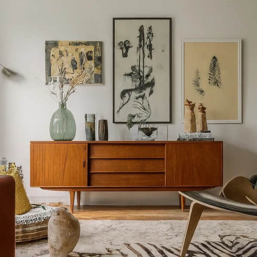 un mueble vintage en una habitación moderna