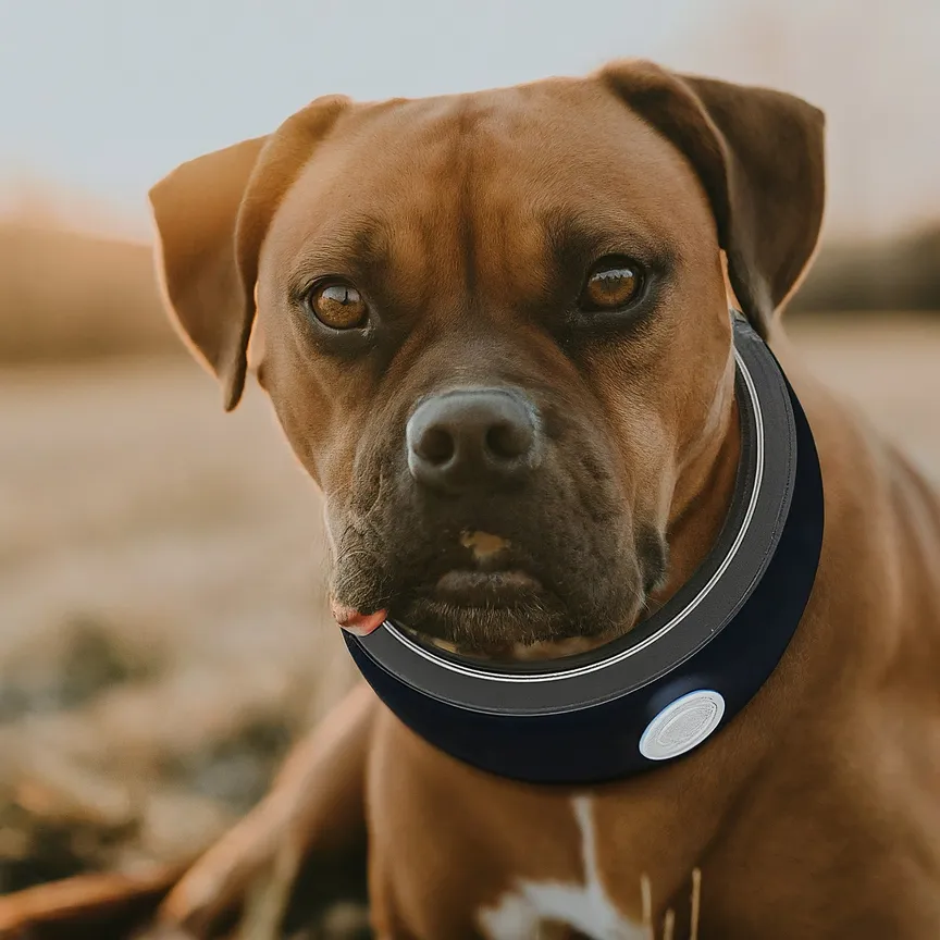 un perro con un collar inteligente
