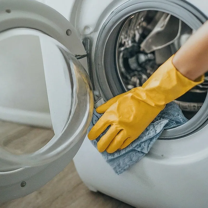 lavadora con un símbolo de limpieza