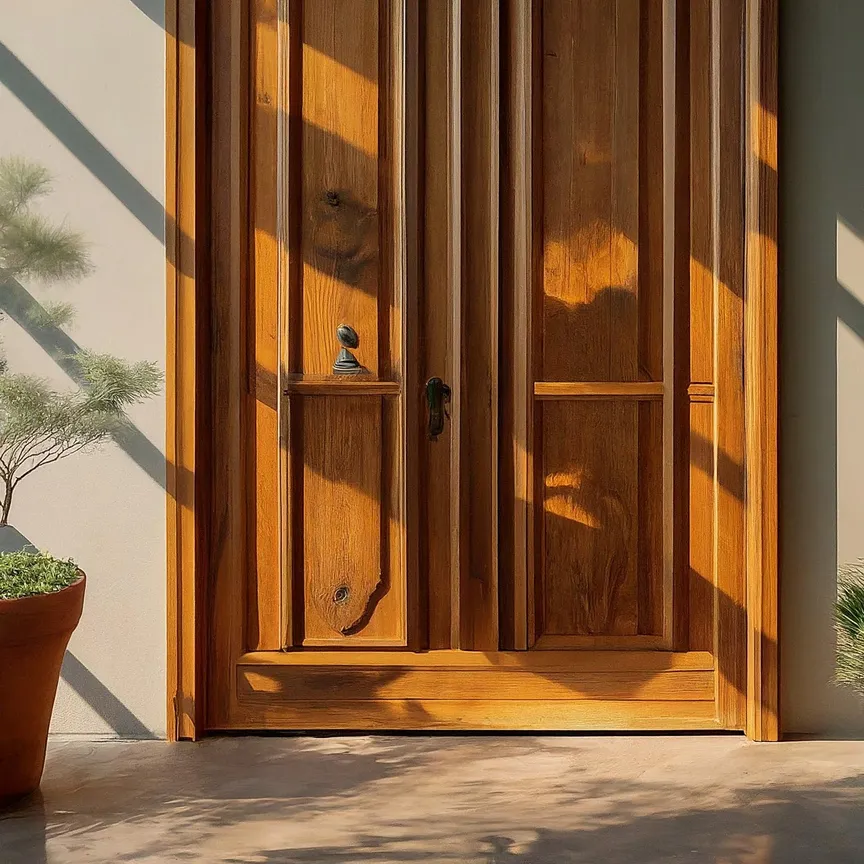 persona cuidando una puerta de madera