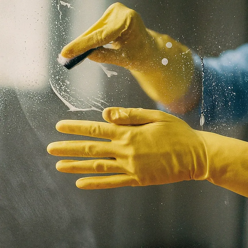 persona limpiando el vidrio de la chimenea