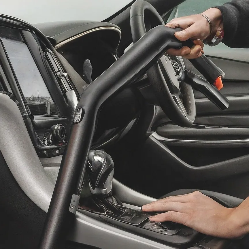 persona limpiando la tapicería de un coche