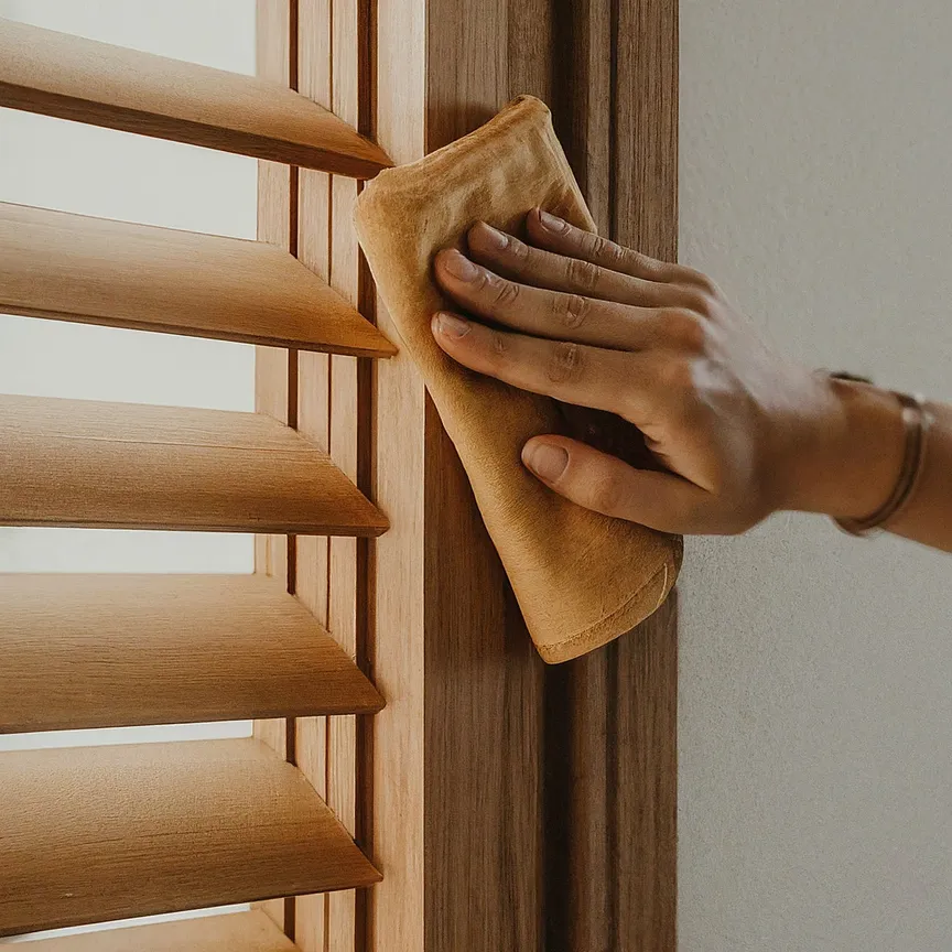 persona limpiando una contraventana de madera