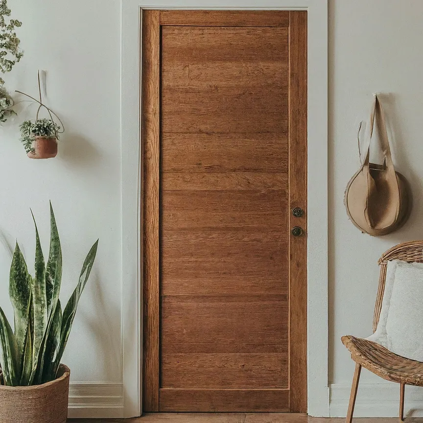 puertas de madera y productos de limpieza
